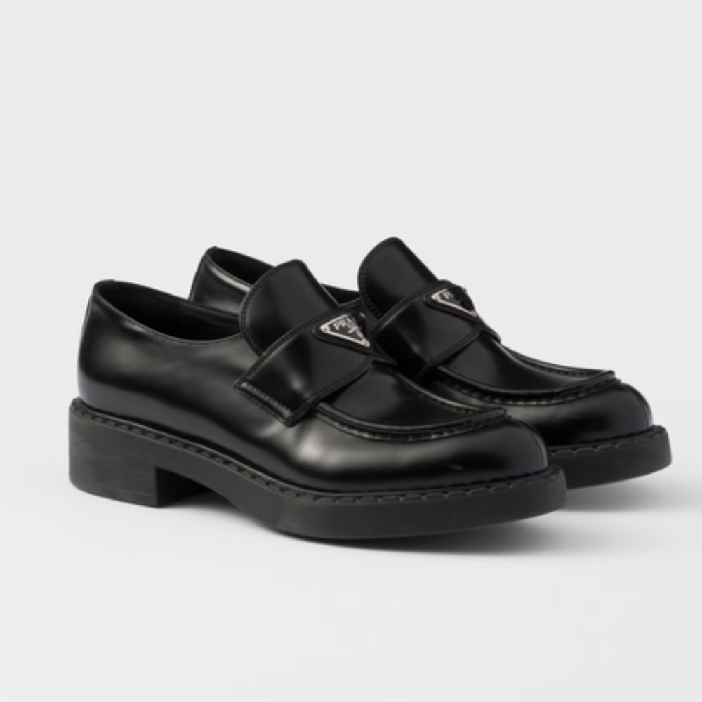 Prada triangle logo loafers